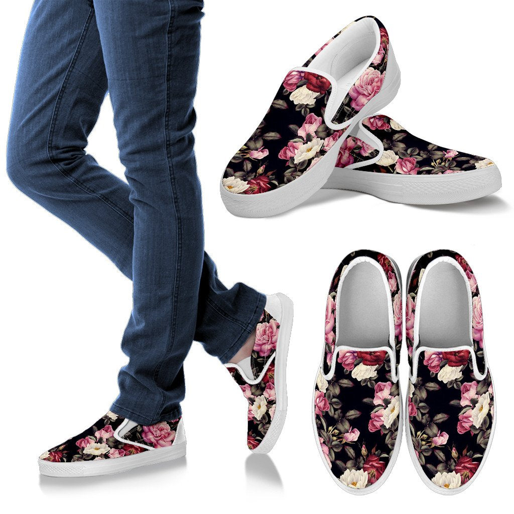 Rose Pattern Women Slip On Shoes