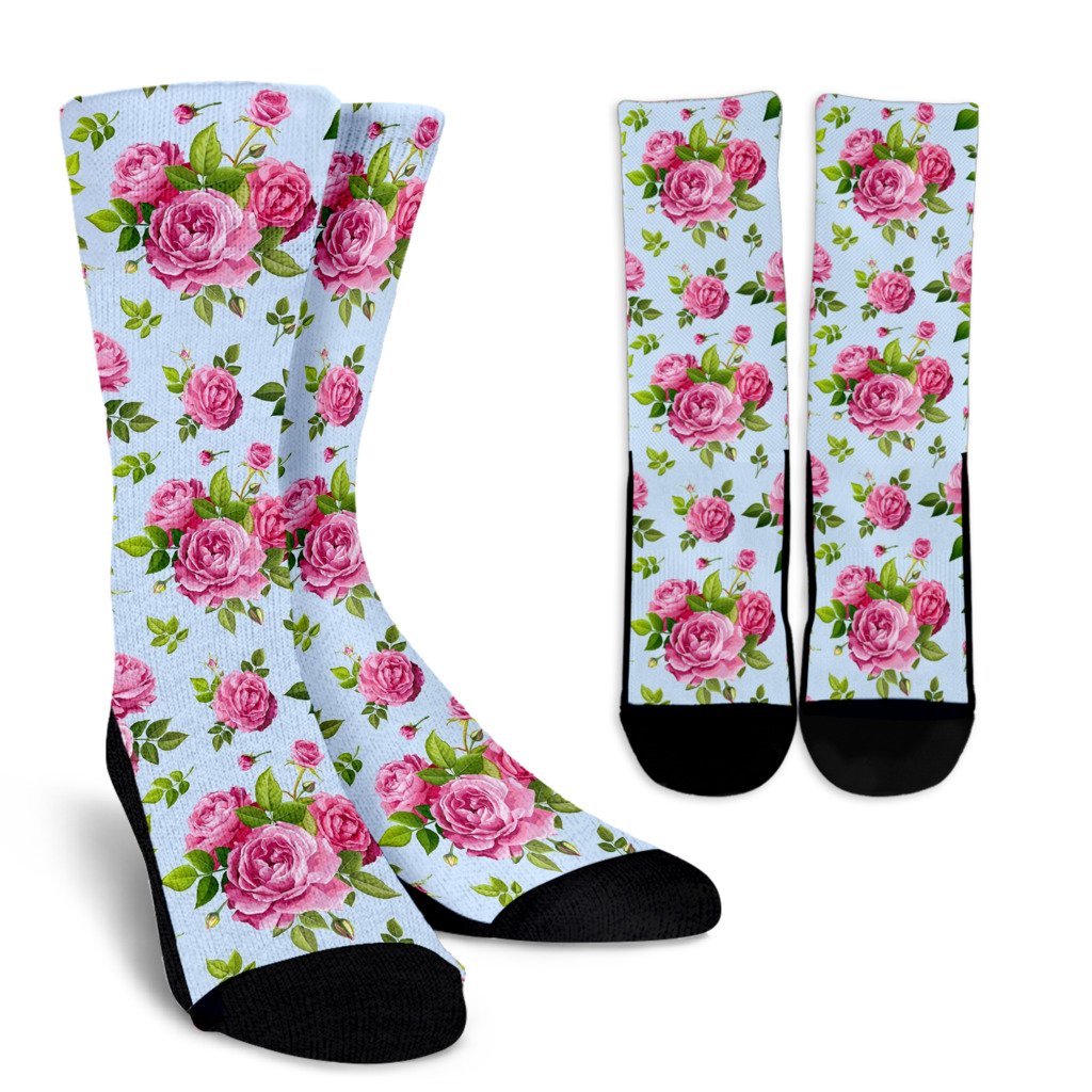 Rose Pink Pattern Print Design RO08 Crew Socks-JORJUNE.COM