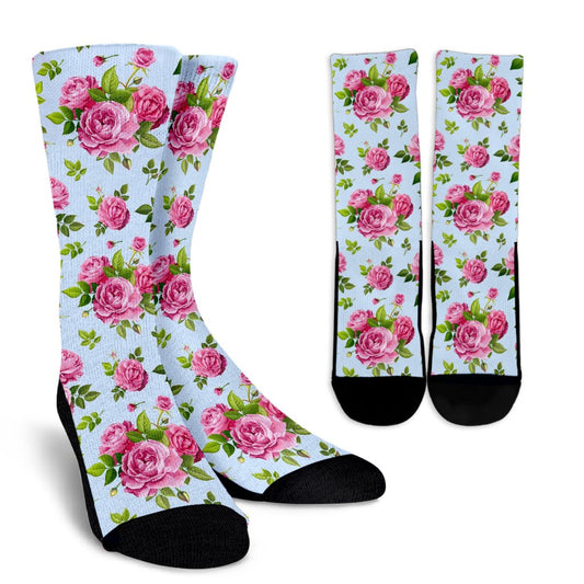 Rose Pink Pattern Print Design RO08 Crew Socks-JORJUNE.COM