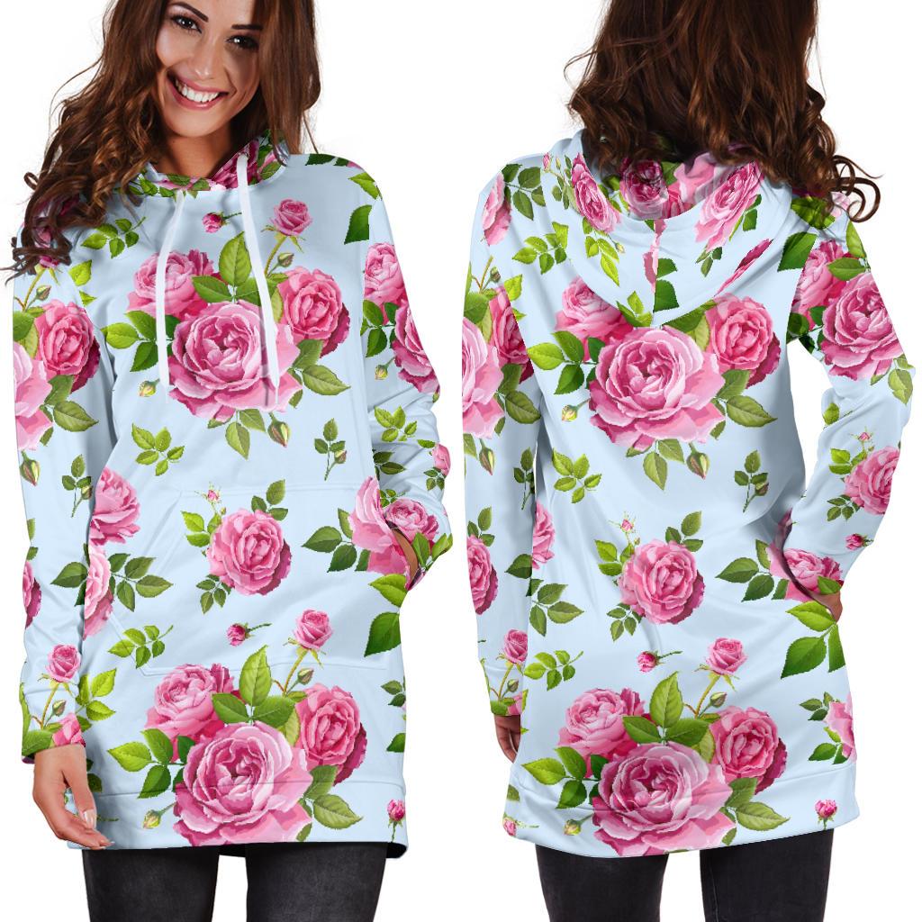 Rose Pink Pattern Print Design RO08 Women Hoodie Dress