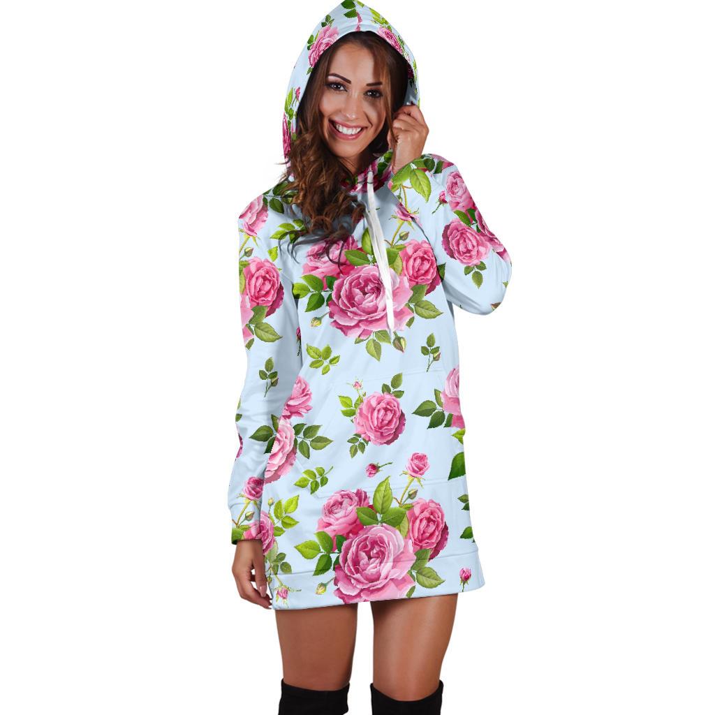 Rose Pink Pattern Print Design RO08 Women Hoodie Dress