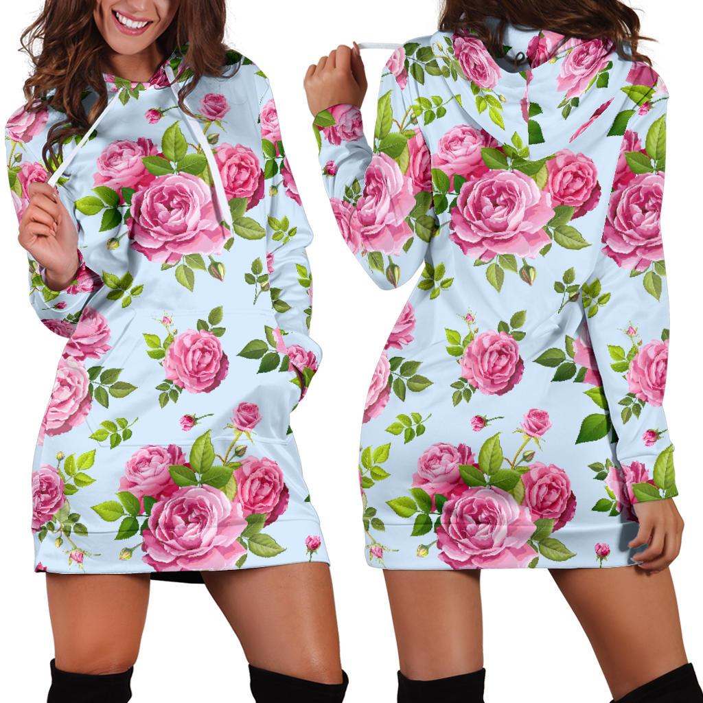 Rose Pink Pattern Print Design RO08 Women Hoodie Dress