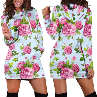 Rose Pink Pattern Print Design RO08 Women Hoodie Dress