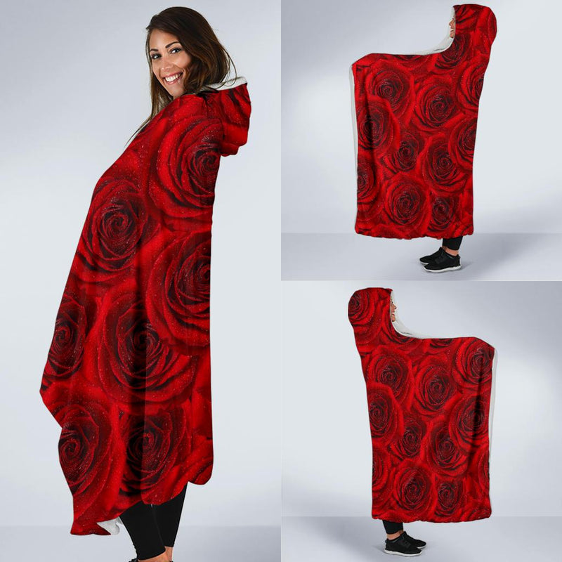 Rose Red Pattern Print Design RO04 Hooded Blanket-JORJUNE.COM