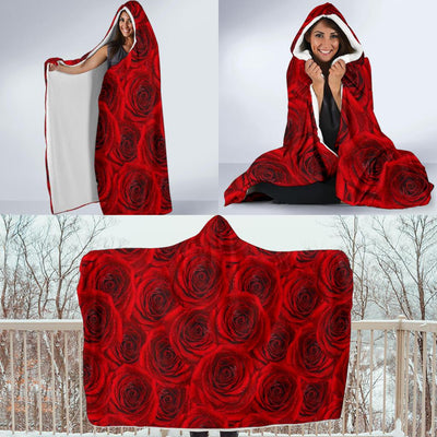 Rose Red Pattern Print Design RO04 Hooded Blanket-JORJUNE.COM