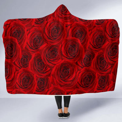 Rose Red Pattern Print Design RO04 Hooded Blanket-JORJUNE.COM