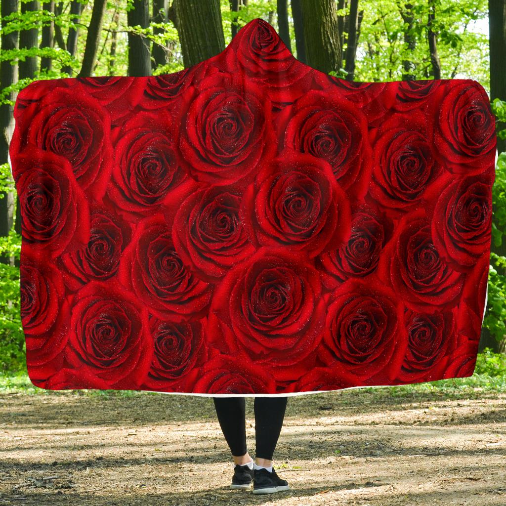 Rose Red Pattern Print Design RO04 Hooded Blanket-JORJUNE.COM