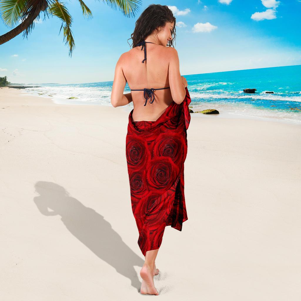 Rose Red Pattern Print Design RO04 Sarong Pareo Wrap-JORJUNE.COM