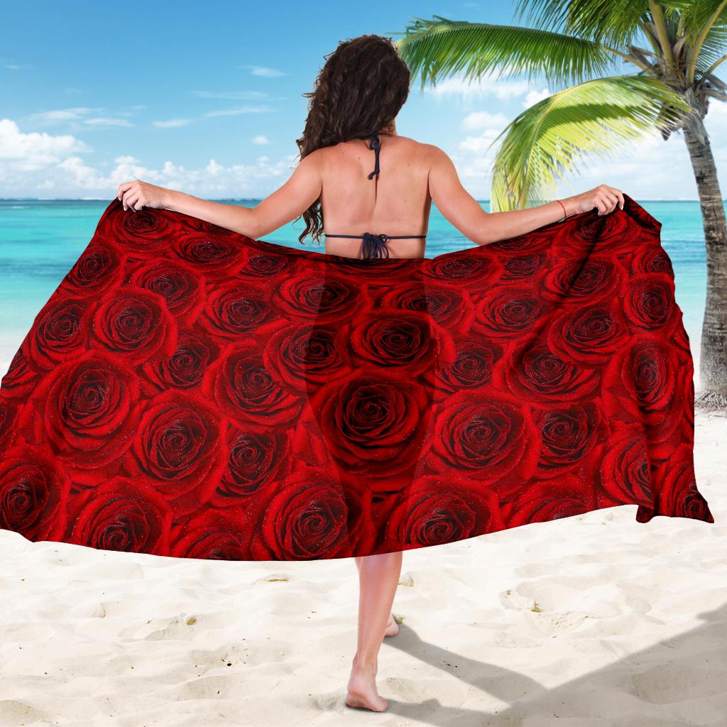 Rose Red Pattern Print Design RO04 Sarong Pareo Wrap-JORJUNE.COM