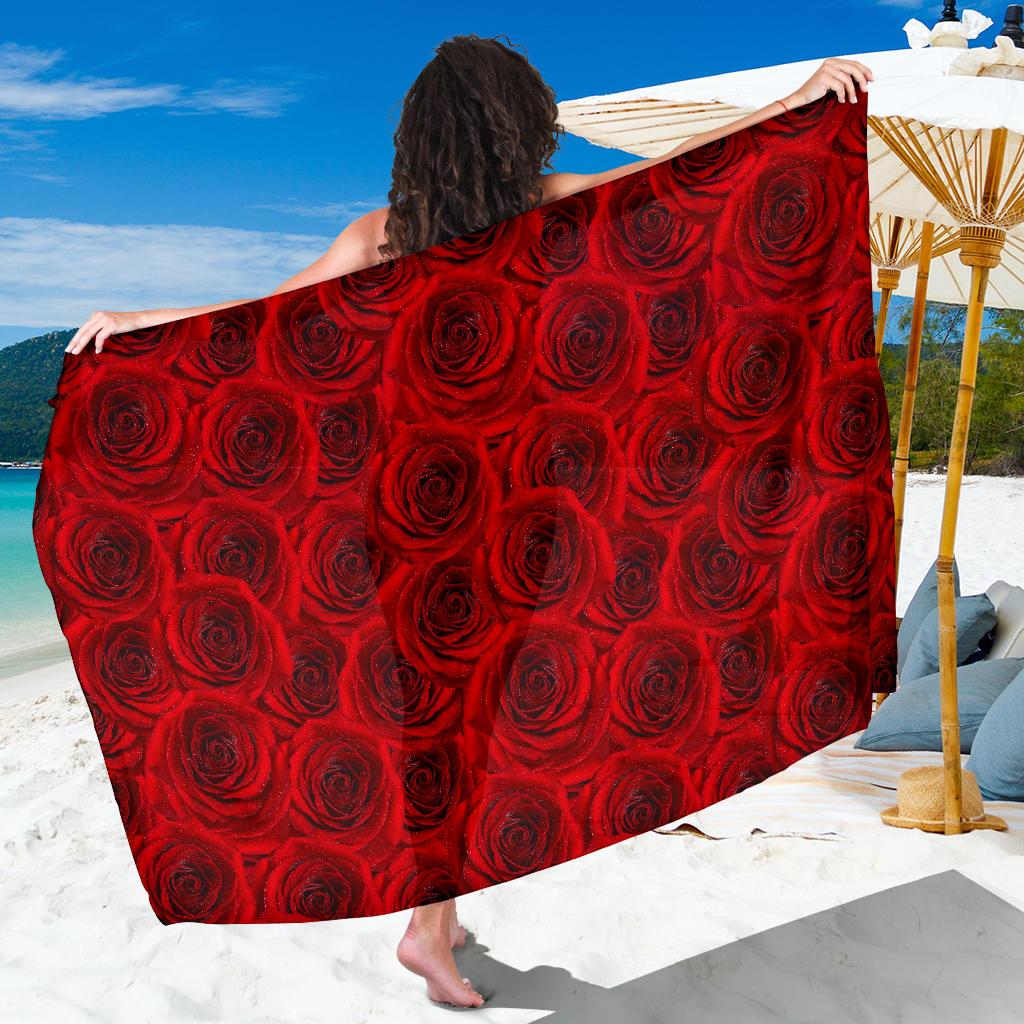 Rose Red Pattern Print Design RO04 Sarong Pareo Wrap-JORJUNE.COM