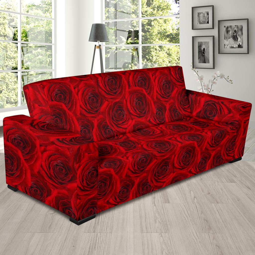 Rose Red Pattern Print Design RO04 Sofa Slipcover-JORJUNE.COM