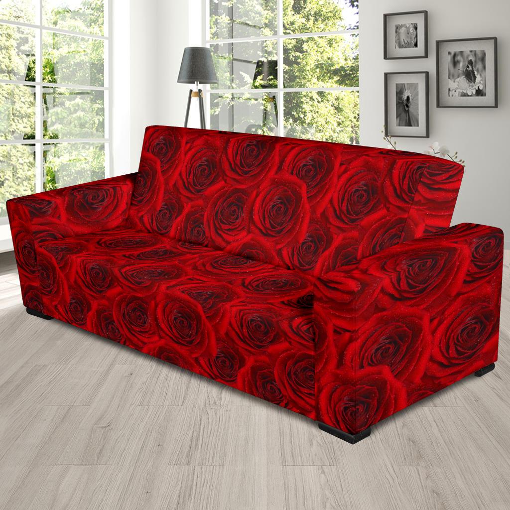 Rose Red Pattern Print Design RO04 Sofa Slipcover-JORJUNE.COM