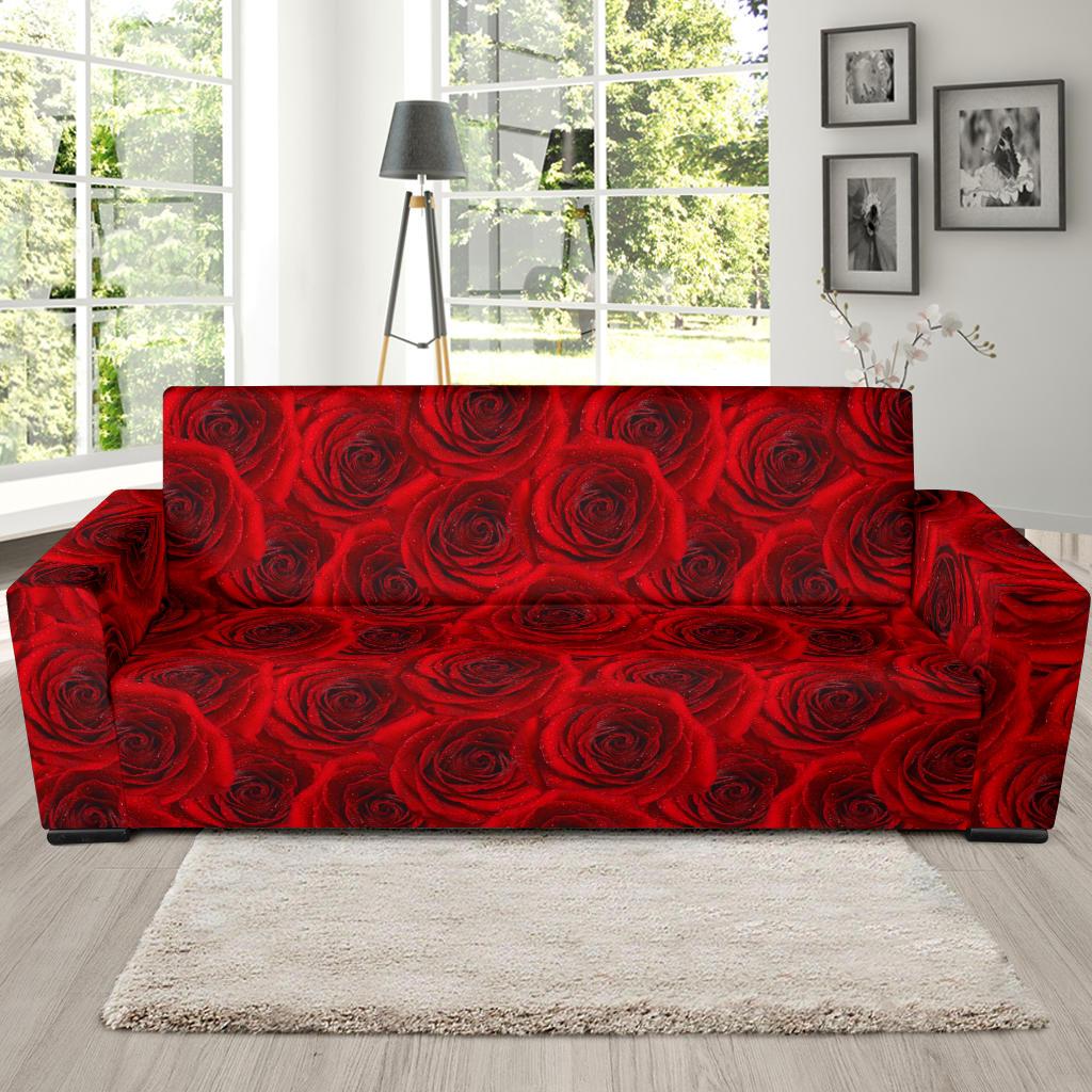 Rose Red Pattern Print Design RO04 Sofa Slipcover-JORJUNE.COM