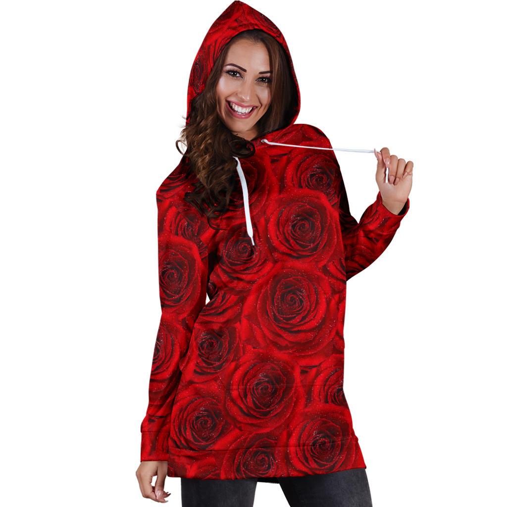 Rose Red Pattern Print Design RO04 Women Hoodie Dress