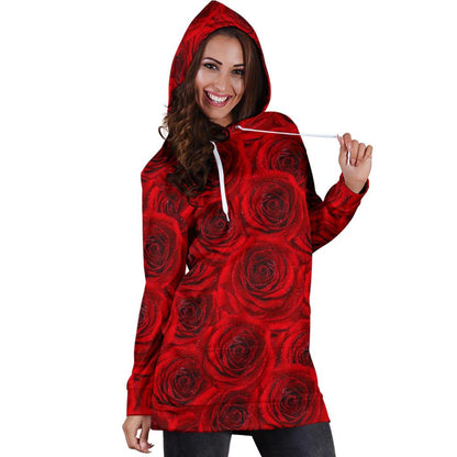Rose Red Pattern Print Design RO04 Women Hoodie Dress