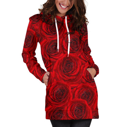 Rose Red Pattern Print Design RO04 Women Hoodie Dress