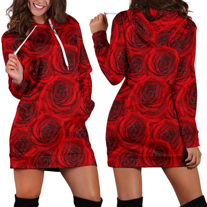 Rose Red Pattern Print Design RO04 Women Hoodie Dress