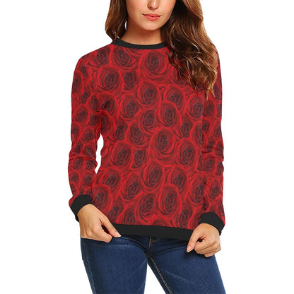 Rose Red Pattern Print Design RO04 Women Long Sleeve Sweatshirt-JorJune