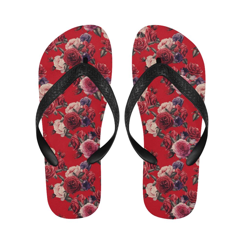 Rose Red Pattern Print Design RO07 Flip Flops-JorJune