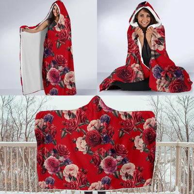 Rose Red Pattern Print Design RO07 Hooded Blanket-JORJUNE.COM