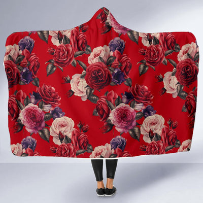 Rose Red Pattern Print Design RO07 Hooded Blanket-JORJUNE.COM