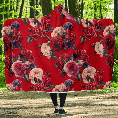 Rose Red Pattern Print Design RO07 Hooded Blanket-JORJUNE.COM