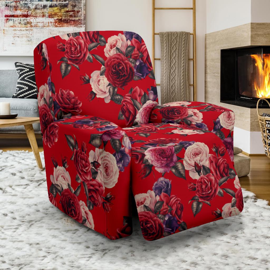 Rose Red Pattern Print Design RO07 Recliner Slipcover-JORJUNE.COM