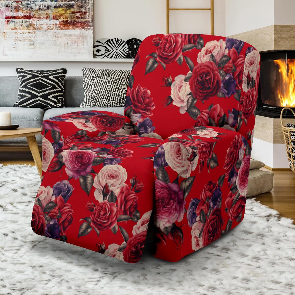 Rose Red Pattern Print Design RO07 Recliner Slipcover-JORJUNE.COM