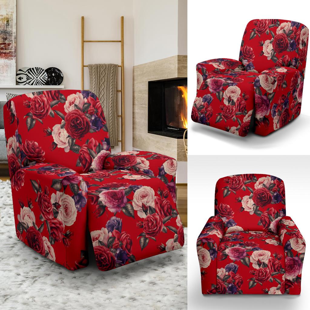 Rose Red Pattern Print Design RO07 Recliner Slipcover-JORJUNE.COM