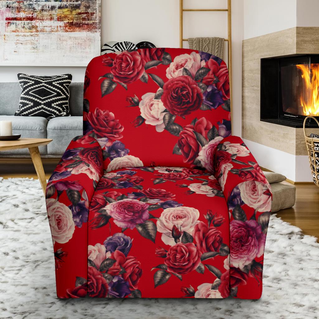 Rose Red Pattern Print Design RO07 Recliner Slipcover-JORJUNE.COM