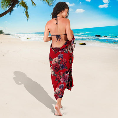 Rose Red Pattern Print Design RO07 Sarong Pareo Wrap-JORJUNE.COM