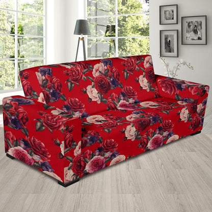 Rose Red Pattern Print Design RO07 Sofa Slipcover-JORJUNE.COM
