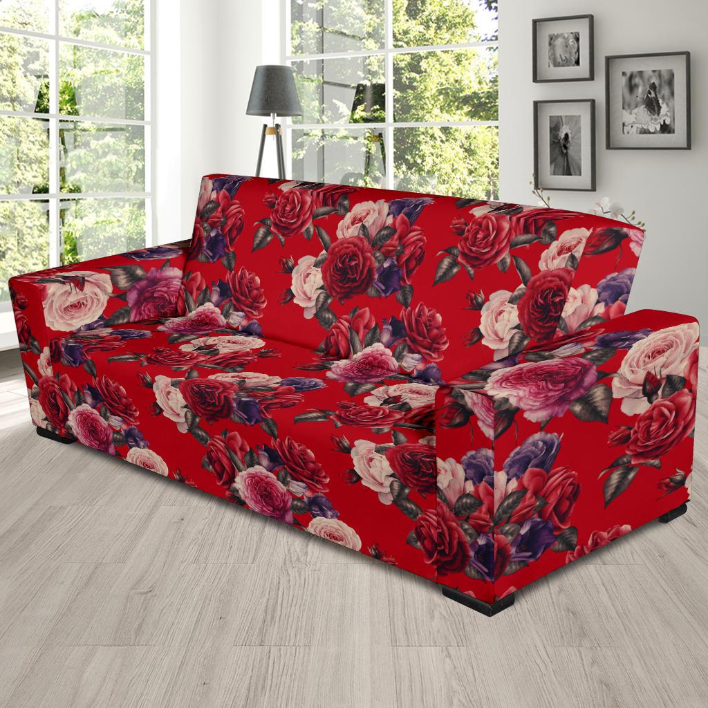 Rose Red Pattern Print Design RO07 Sofa Slipcover-JORJUNE.COM