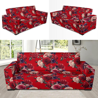 Rose Red Pattern Print Design RO07 Sofa Slipcover-JORJUNE.COM