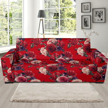 Rose Red Pattern Print Design RO07 Sofa Slipcover-JORJUNE.COM