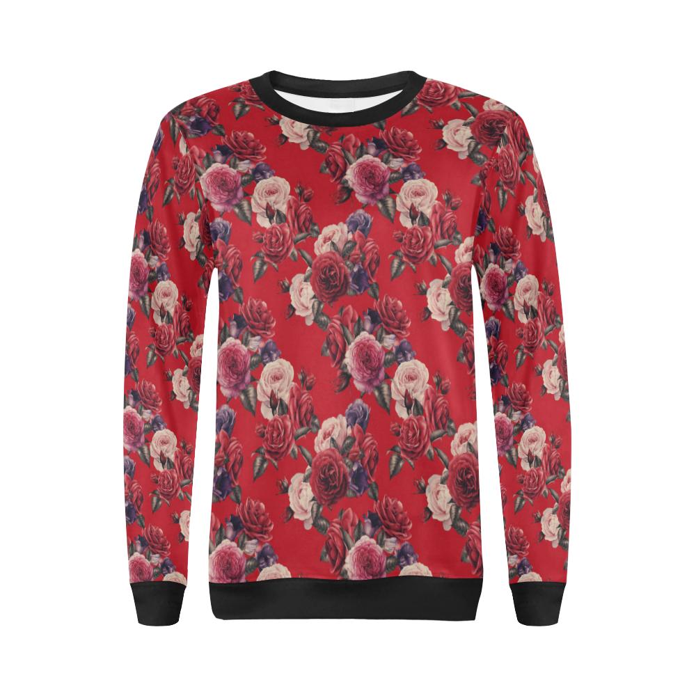 Rose Red Pattern Print Design RO07 Women Long Sleeve Sweatshirt-JorJune