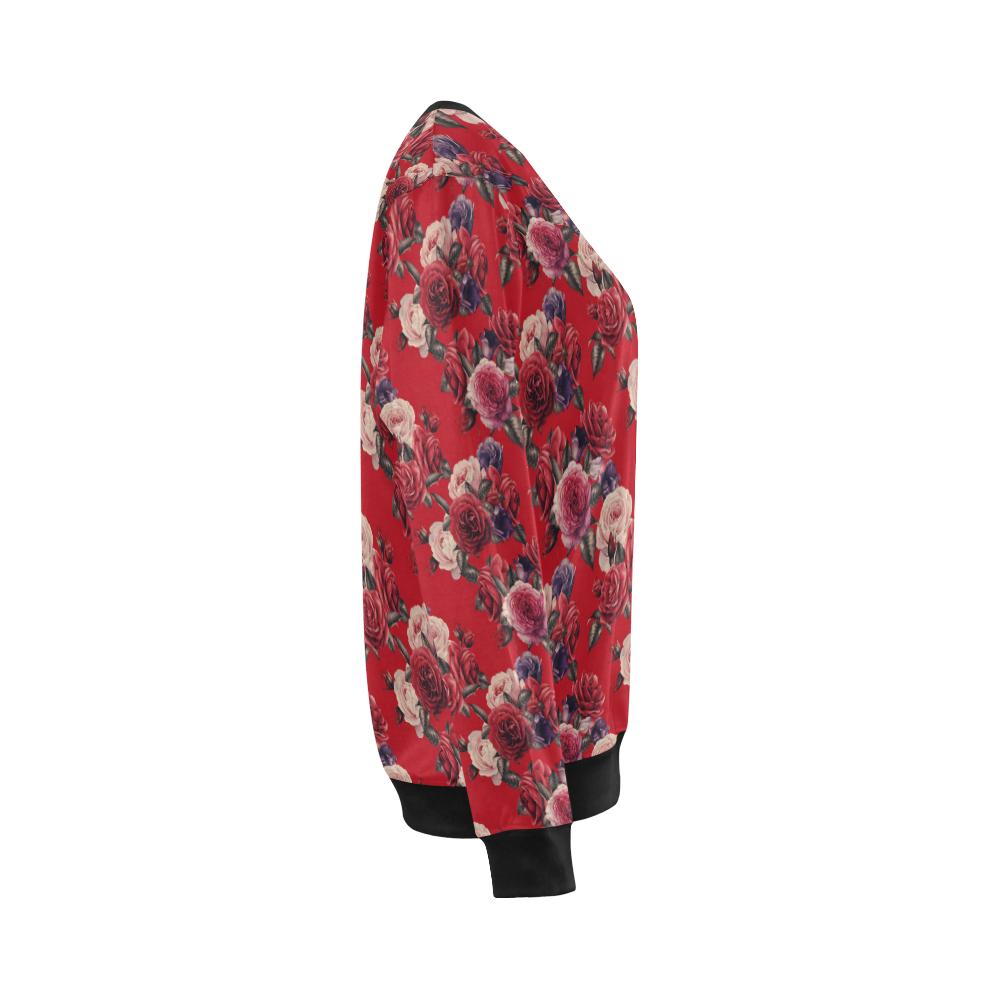 Rose Red Pattern Print Design RO07 Women Long Sleeve Sweatshirt-JorJune