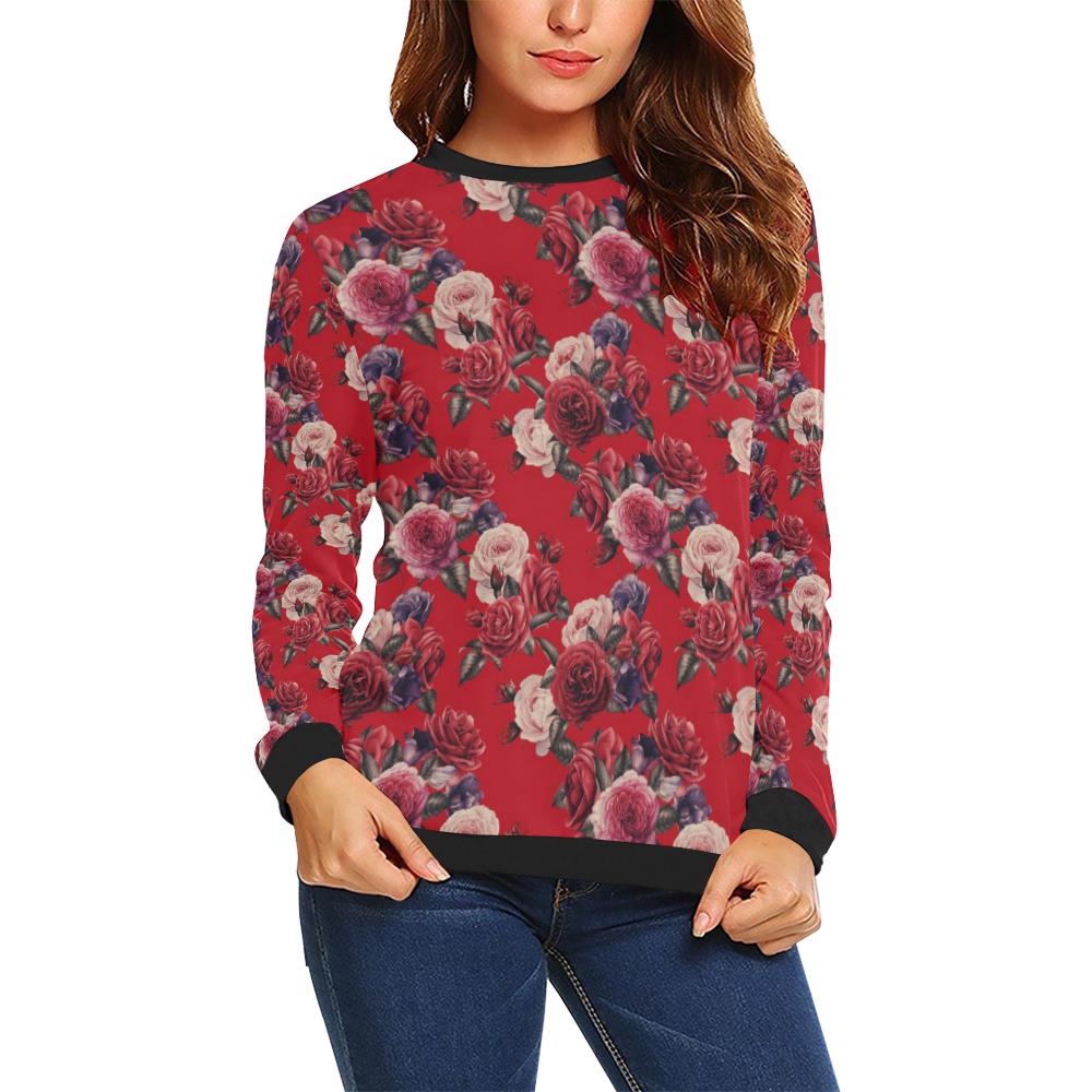 Rose Red Pattern Print Design RO07 Women Long Sleeve Sweatshirt-JorJune