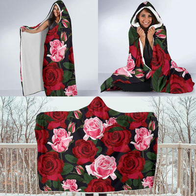 Rose Red Pink Pattern Print Design RO01 Hooded Blanket-JORJUNE.COM