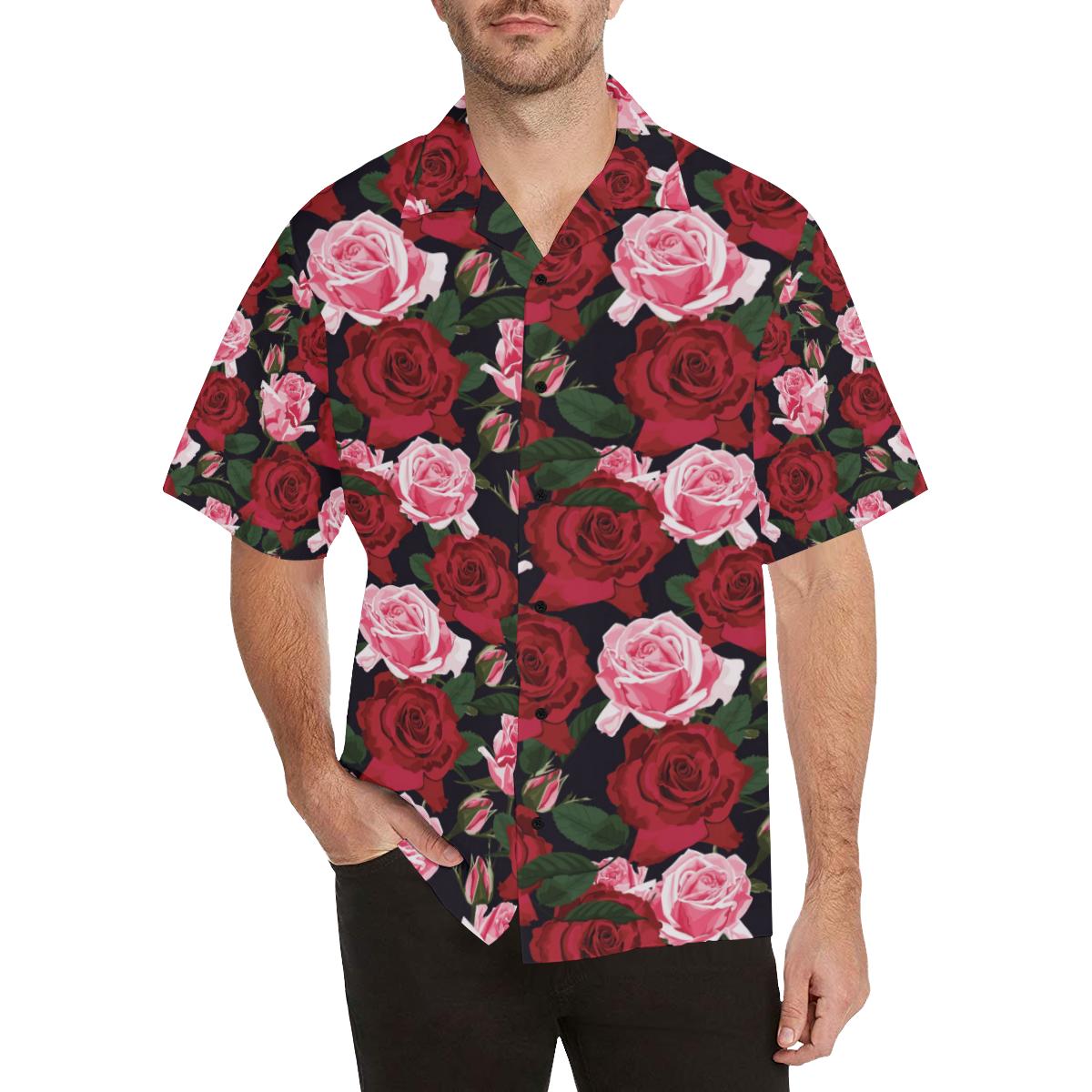 Rose Red Pink Pattern Print Design RO01 Men Hawaiian Shirt-JorJune
