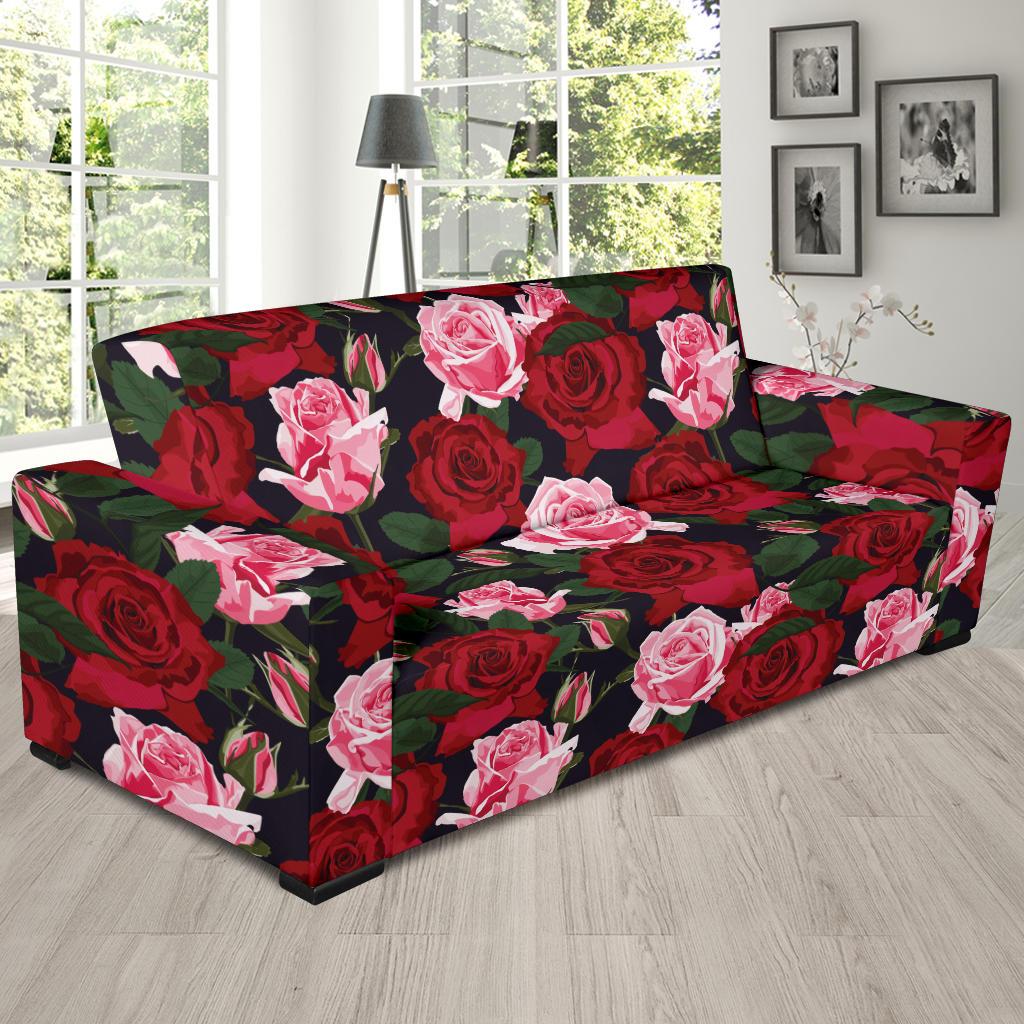 Rose Red Pink Pattern Print Design RO01 Sofa Slipcover-JORJUNE.COM