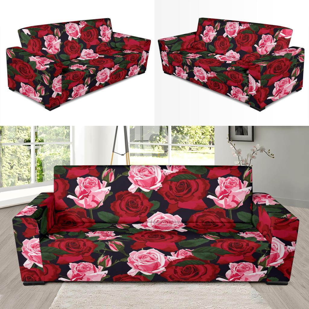 Rose Red Pink Pattern Print Design RO01 Sofa Slipcover-JORJUNE.COM