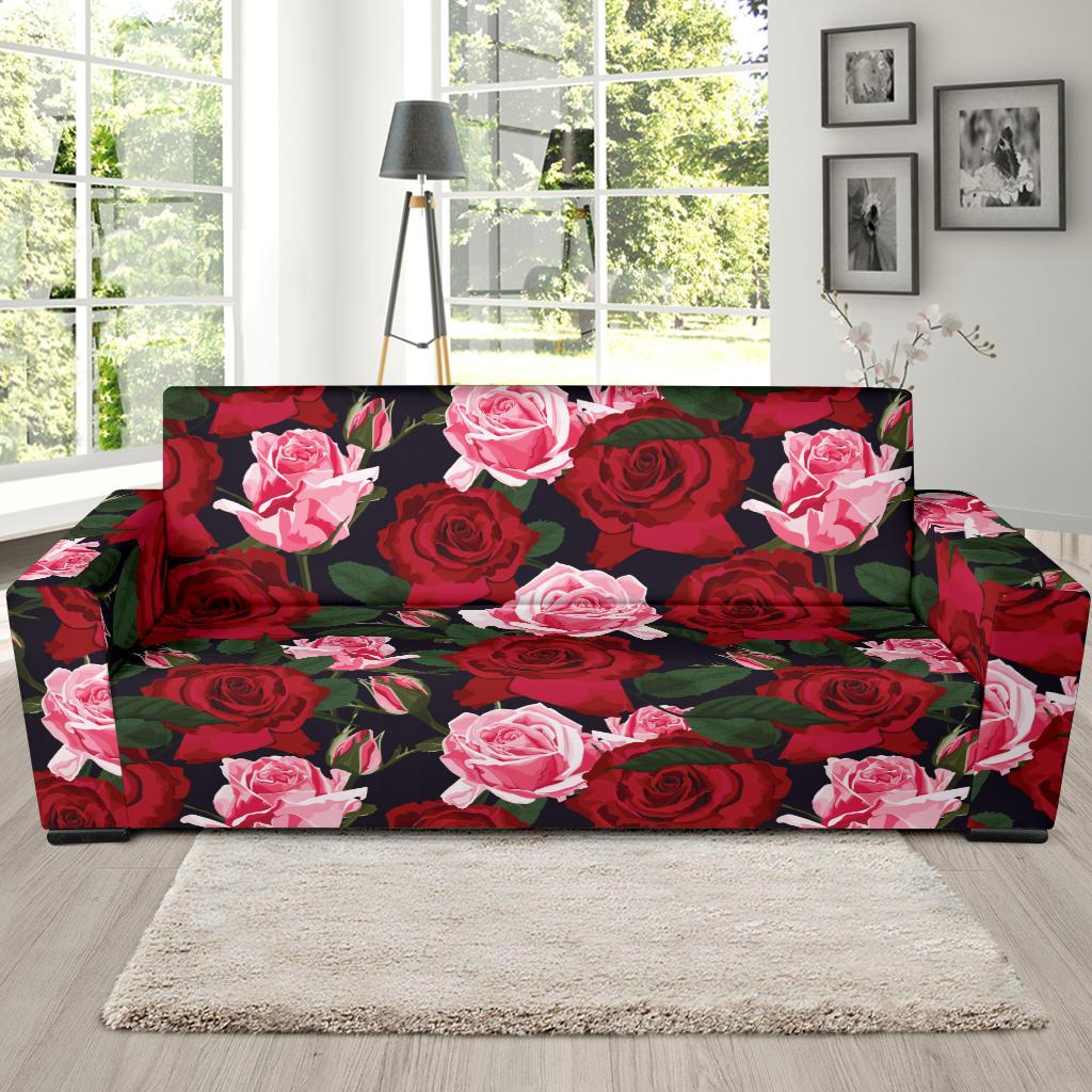 Rose Red Pink Pattern Print Design RO01 Sofa Slipcover-JORJUNE.COM