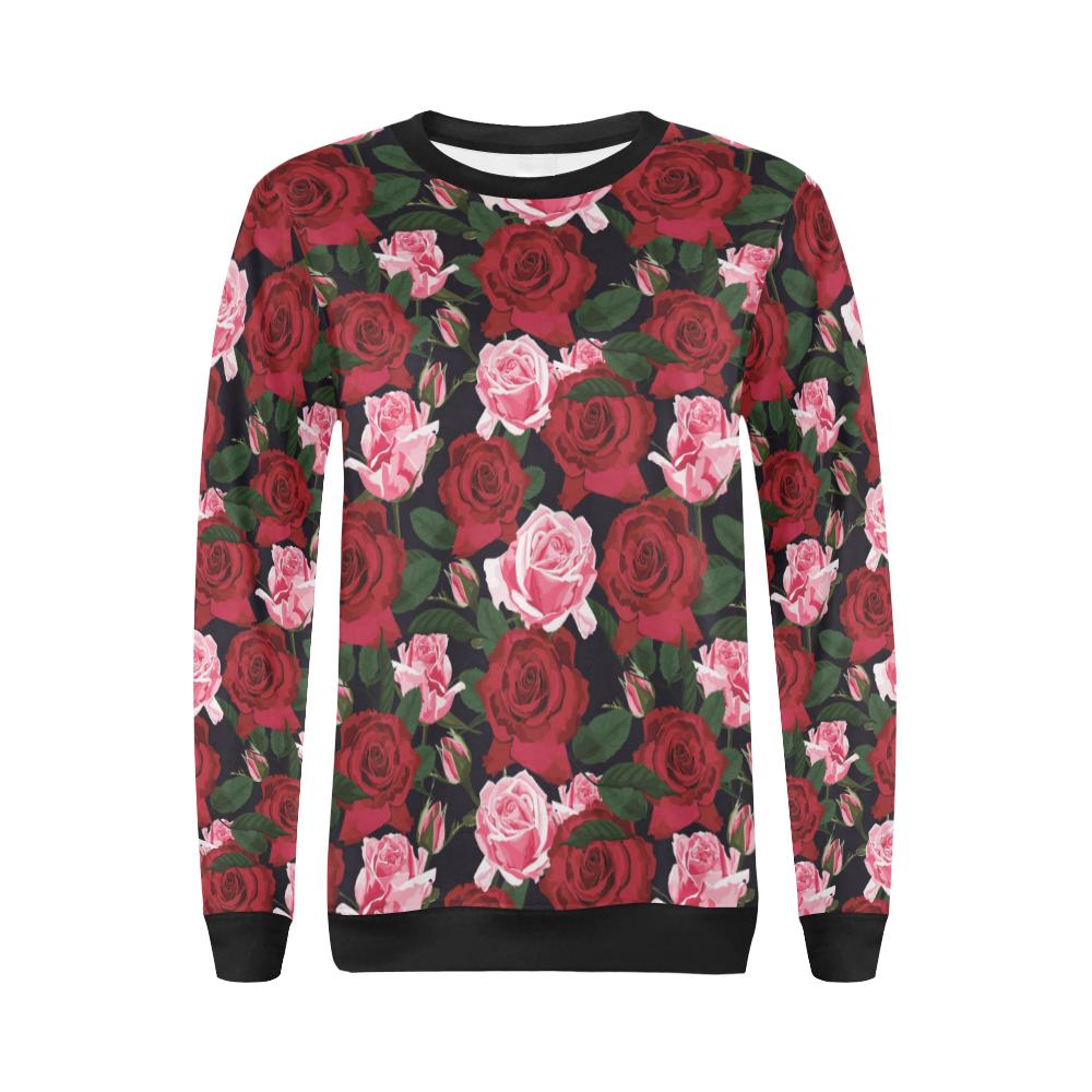 Rose Red Pink Pattern Print Design RO01 Women Long Sleeve Sweatshirt-JorJune