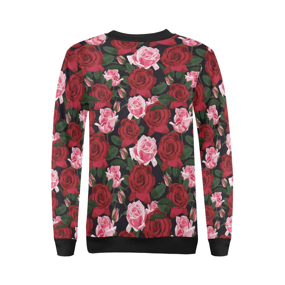 Rose Red Pink Pattern Print Design RO01 Women Long Sleeve Sweatshirt-JorJune