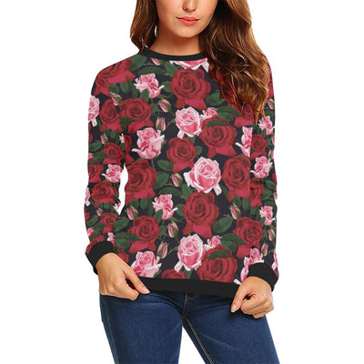 Rose Red Pink Pattern Print Design RO01 Women Long Sleeve Sweatshirt-JorJune
