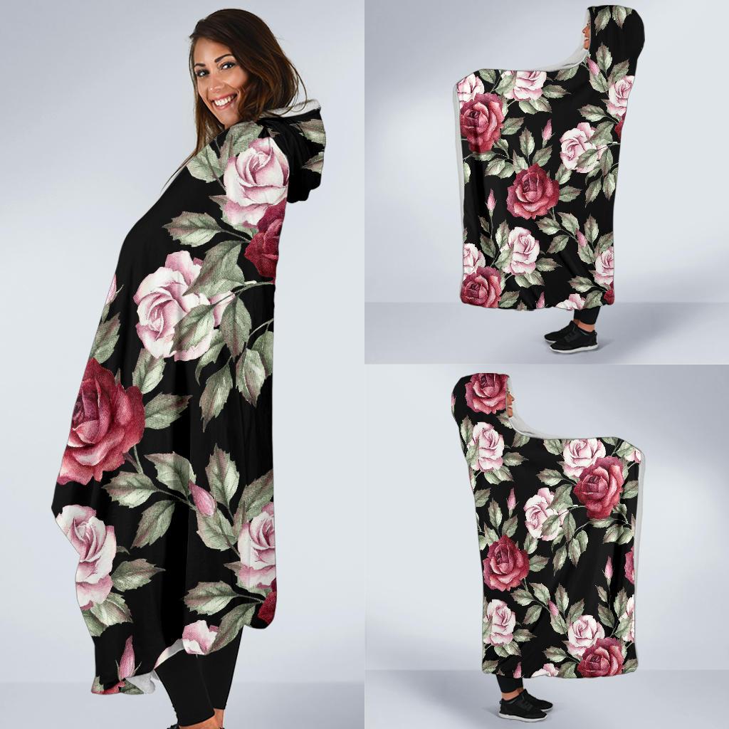 Rose Red Pink Pattern Print Design RO03 Hooded Blanket-JORJUNE.COM