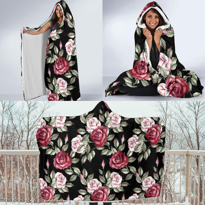 Rose Red Pink Pattern Print Design RO03 Hooded Blanket-JORJUNE.COM