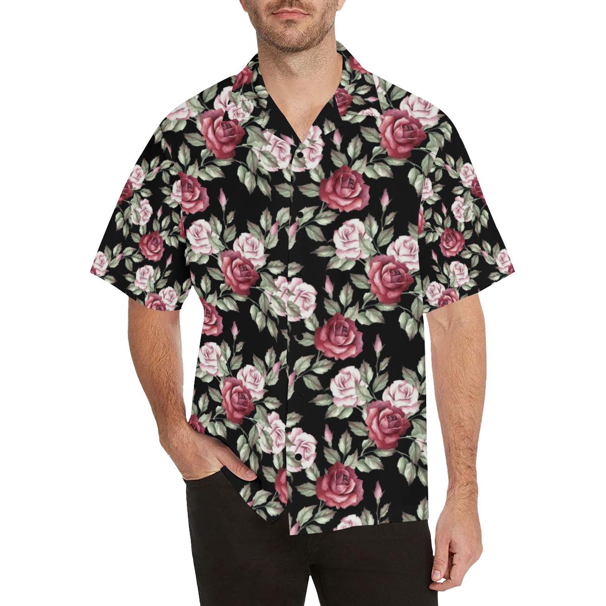 Rose Red Pink Pattern Print Design RO03 Men Hawaiian Shirt-JorJune