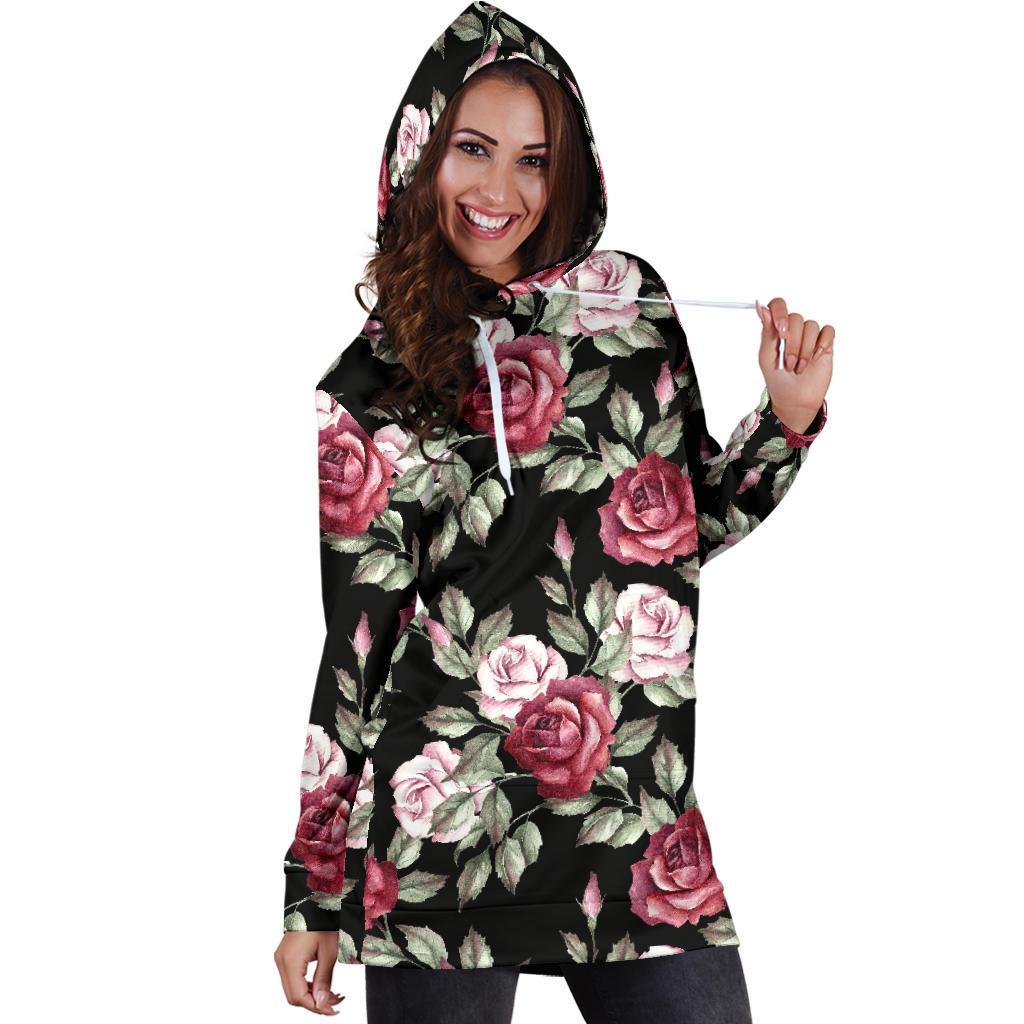 Rose Red Pink Pattern Print Design RO03 Women Hoodie Dress